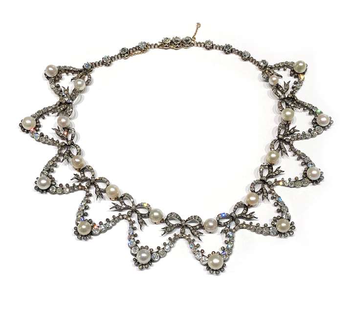 19th century pearl and diamond necklace swag fringe necklace by Chaumet